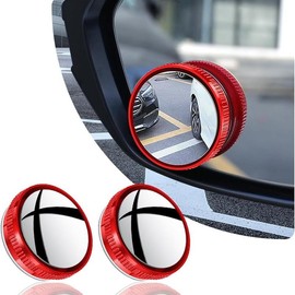 Car Rearview Mirror Suction Cup Small Round Mirror Car Reversing 360 Auxiliary Ultra-Clear Reflective Blind Spot Large Field of View Wide Angle - Color: 2 pcak [red]