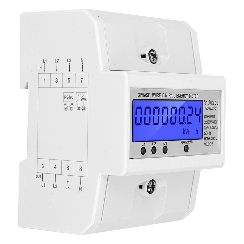 3 Phase 4 Wire DIN Rail Power Consumption Energy Meter