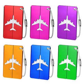 Luggage Tags 6 Pcs Suitcase Tags with Steel Loop and Name Address ID Card Baggage Handbag Tags Labels Travel Accessories for Checked Hand Luggage and Handbags(6 Colours)