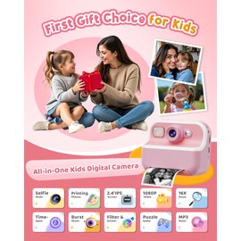 Instant Camera, Front Rear Dual Selfie Kids Camera with 1080P Videos, Holiday Birthday Gifts for Kids Age 3-12, Toddler Portable Travel Print Digital Camera Toy for 4 5 6 7 8 9 Year Boys Girls