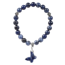 KYEYGWO Natural Sodalite Crystal Butterfly Bracelet for Women, Lucky Charm Stone Beaded Bracelets 8mm Wrist Birthstone Jewellery