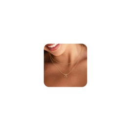 Kyerlyn layered Bow gold necklaces for women，Stackable Simple 14K Real Gold Plated Chain Necklace Layering Fashion Pendant herringbone Necklaces Trendy gold Jewelry for women trendy Set Gifts