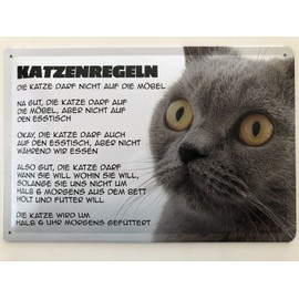 Tin Sign 20 x 30 cm Curved Cat Rules Cat Saying Decorative Gift Sign