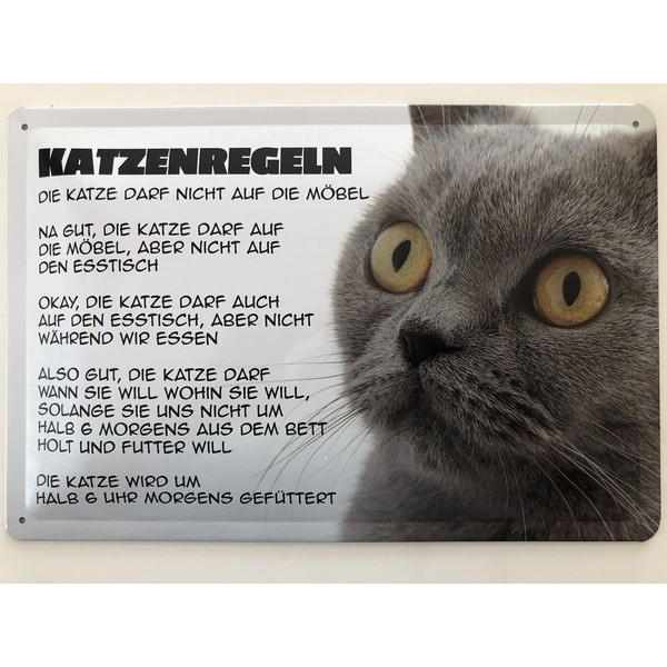 Tin Sign 20 x 30 cm Curved Cat Rules Cat