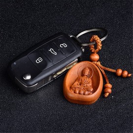 FAZOVIN Buddha Keychain with a Feng Shui Wu Lou Bodhisattva Amulet Talisman Make of Peachwood (Amitabha Buddha)