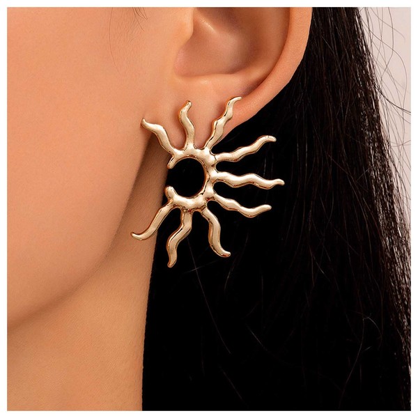 Dervivea Punk Exaggerated Sun Earrings Sunburst Stud Earrings Large Sunshine