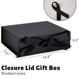 JOHOUSE Black Gift Box, 10.5" x 7.5" x 3.1" Gift Boxes with Lids for Presents Magnetic Closure Collapsible Gift Box with Ribbon for Valentine's Day, Mother's Day, Birthdays, Bridal Gifts, Weddings