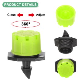 M METERXITY 150-Pack 360 Degree Adjustable Irrigation Dripper, 1/4 Inch Barbed Emitter Drip Sprinklers for Garden/Greenhouse/Flower Bed/Watering System, Anti-Clogging Emitters [Green]