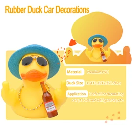 CoFuBcad 2.75" Yellow Duck Dashboard Decoration, Duck Car Ornament Cute Accessories with Hat Necklace Sunglasses Cool Prop Funny Office Festival Gifts