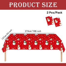 2 Pack Christmas Snowman Table Cloth Party,137x274cm Rectangle Large Plastic Red Tablecloth Snowman Party Tableware Decorations,Dinner Table Cloths Xmas Tablecovers Party for Winter Holiday Xmas Party
