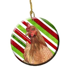 MOLLIFII Chicken Candy Cane Holiday Christmas Ceramic Ornament; 2.81 Dia, Mfr: SB3140CO1-A