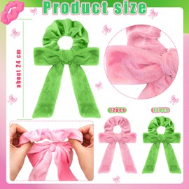 Knitgrip 24 Pcs Pink and Green Hair Scrunchies Good Witch and Princess Party Favors Crown Witch Hair Accessories Elastic Bobbles Ropes Wizard Movie Fan Gifts for Women Friendship(Bow Style)