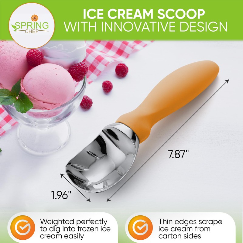 Spring Chef Ice Cream Scoop with Soft Grip Handle, Professional