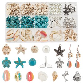 PH PandaHall 208 Pieces 15 Styles Summer Beach Beads Shell Beads Starfish Pendant Turtle Charms Ocean Animal Spacer Beads For Bracelets DIY Jewellery Making Home Decoration Macrame