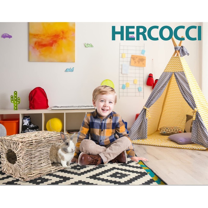 HERCOCCI Extra Large Grass House for Rabbit, Foldable & Comfortable
