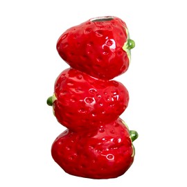 Triple Strawberry Stack Vase 11x20x9cm Ceramic Red Summer Fruit Flower Bud Stem Home Decor