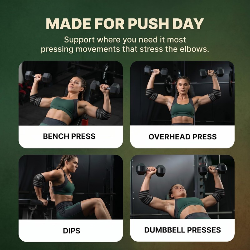 Comfy Elbow Wraps for Weightlifting – Heavy Duty Adjustable Elbow
