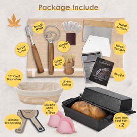 2 in 1 Cast Iron Loaf Pan with Lid, 9×5 Inch Bread Baking Pans for Homemade Bread, Pre-Seasoned Loaf Pan Bread Pan with Sourdough Bread Baking Supplies for Bread Baking, Meatloaf (2 Piece Set)