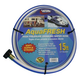 Valterra AquaFresh High Pressure Drinking Water Hose, Water Hose Hookup for RV - 1/2" x 15', White