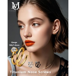 CM Crareesi Mania 3PCS Titanium Nose Screws, Double Nose Ring Hoop for Single Piercing, 18G Spiral Twist Nose Hoop, Solid Titanium Nose Piercing Hoop for Women Men