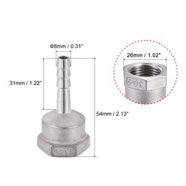 sourcing map 304 Stainless Steel Barb Hose Fitting Connector Adapter 8mm Barb x 1/2PT Female Pipe with 6-12mm Hose Clamp