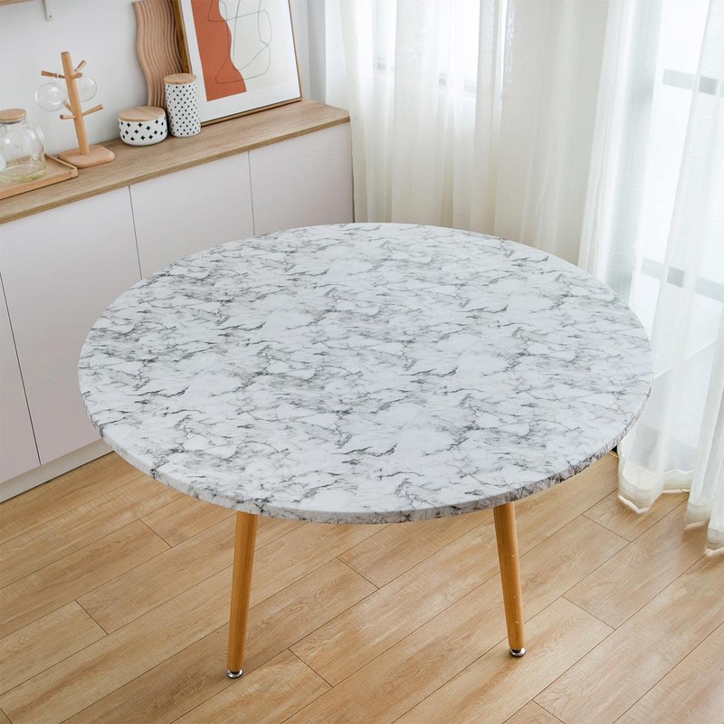 Fenteer Round Fitted Tablecloth with Flannel Backing, Waterproof Wipeable Table