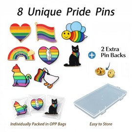 8 Pack Rainbow Enamel Pins Set, Cute Pride Lapel Pins with 2 Spare Pin Backs, Colorful Brooch Pin Accessories for Backpack, Jacket, Hat, Lanyard, Gift Idea