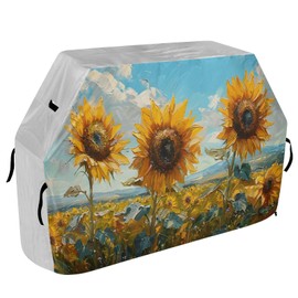 Premium Grill Cover Waterproof Sunflowers in The Wind Barbecue Cover Fade Resistant BBQ Cover Heavy Duty Fits Grill Widths Up to 25 in