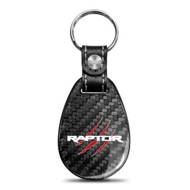 iPick Image Compatible with Ford F-150 Raptor Claw Marks Real Black Carbon Fiber with Leather Strap Large Tear Drop Key Chain