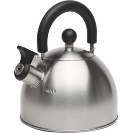 Stewart Whistling Stovetop Tea Kettle Food Grade Stainless Steel, Hot Water Fast to Boil, Cool Touch Folding, 1.5-Quart, Brushed with Black Handle