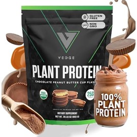 VEDGE Proteína vegana en polvo - Proteína vegetal en polvo con guisante, calabaza y girasol - Orgánica USDA, aminoácidos, sin lácteos, sin gluten,... 