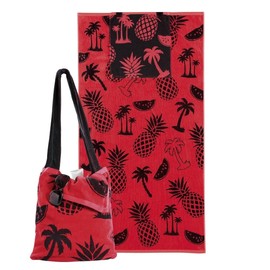 Delindo Lifestyle Terry Towelling Beach Towel with Integrated Shoulder Bag, Red, 100% Cotton, Beach Towel in 90 x 170 cm