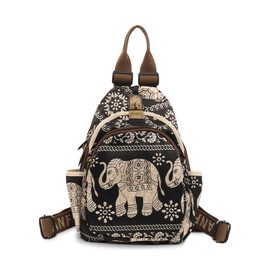 ANFUMAN Small Backpacks Purse for Women Mini Waterproof Colorful Print Leisure Travel Bags (Black elephant)