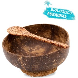 Chinchilla® Set of 2 Coconut Bowls + 1 Loofah Sponge, Natural Coconut Bowls, Sustainable Kitchen Sponge Made of Loofah Cucumber, Washable & Reusable, Sustainable & Vegan