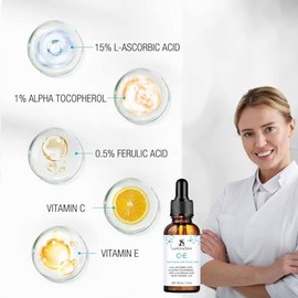 Suero facial de vitamina C, suero de vitamina CE con ácido ferúlico para mujeres, vitamina E y suero ferúlico, cuidado de la piel, suero de vitamina C