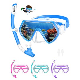 Children's Snorkel Mask, Swimming Goggles, 4-10 Years, Diving Mask with Nose Cover, 180° Panorama, HD, Anti-Fog, Anti-Leak, Diving Goggles for Children (Blue)