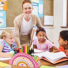 Weploda Rainbow Pen Holder Children, Desk Organiser Rainbow, Rainbow Pens Organiser Wood, 9.8 x 12.7 cm / 11.7 x 5 inches, Wooden Pen Holder Desk Organiser for Home Office
