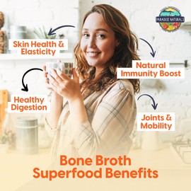 Paradise Naturals 100% Grass-Fed Natural Beef Bone Broth Powder + Active Probiotics, Collagen, 15g Protein, Non-GMO, Low Sodium, Gut Health, Paleo, Keto, Gluten-Free, for Healthy Skin, Hair, Joints