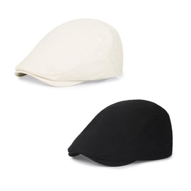 Qlauca 2Pcs Men's Newsboy Cap Cotton Flat Ivy Gatsby Driving Hat