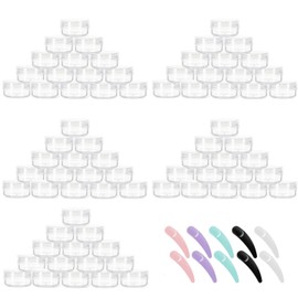 100 Pcs 10g Plastic Cosmetic Containers with Lids and 10 Pcs Makeup Spatula Empty Lip Scrub Containers Refillable Makeup Jars - Clear