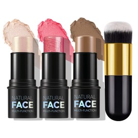 MLSMILE 3Pcs Cream Contour Stick Makeup Kit,Create Face Contour,Highlighter Stick,Blush stick for Sculpt the Cheeks,Bronzer Contour Sticks,Waterproof Long-lasting Contour set,Non-greasy（01#,03#,04#）