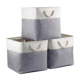 Mangata Fabric Storage Basket, Canvas Cube Storage Boxes 25x25x25cm for Cupboards, Shelves, Closet, Grey White（10 x 10 inch, 3 Pack）