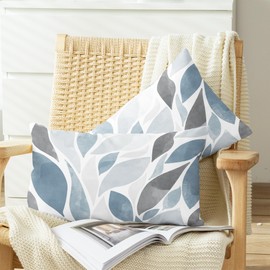 CaliTime Throw Pillow Cases Pack of 2 Cozy Fleece Falling Dahlia Floral Flowers Petals Decorative Cushion Covers for Couch Bed Sofa Farmhouse Decoration 12 X 20 Inches Smoke Blue Grey