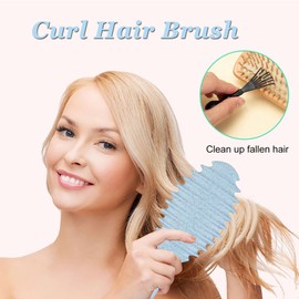 jatimdotin Haarbürste, Lockenbürste, Curl Hair Brush für Damen, Wildschweinborsten Haarbürste zum Kämmen und Formen, Professionelle Bürste Locken Trennung für definierte Locken (Blau)