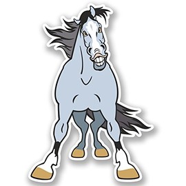 2 x 15cm Angry Horse Vinyl Sticker Bike Laptop Car Helmet Kids Farm #4919 (10.5cm Wide x 15cm Tall)