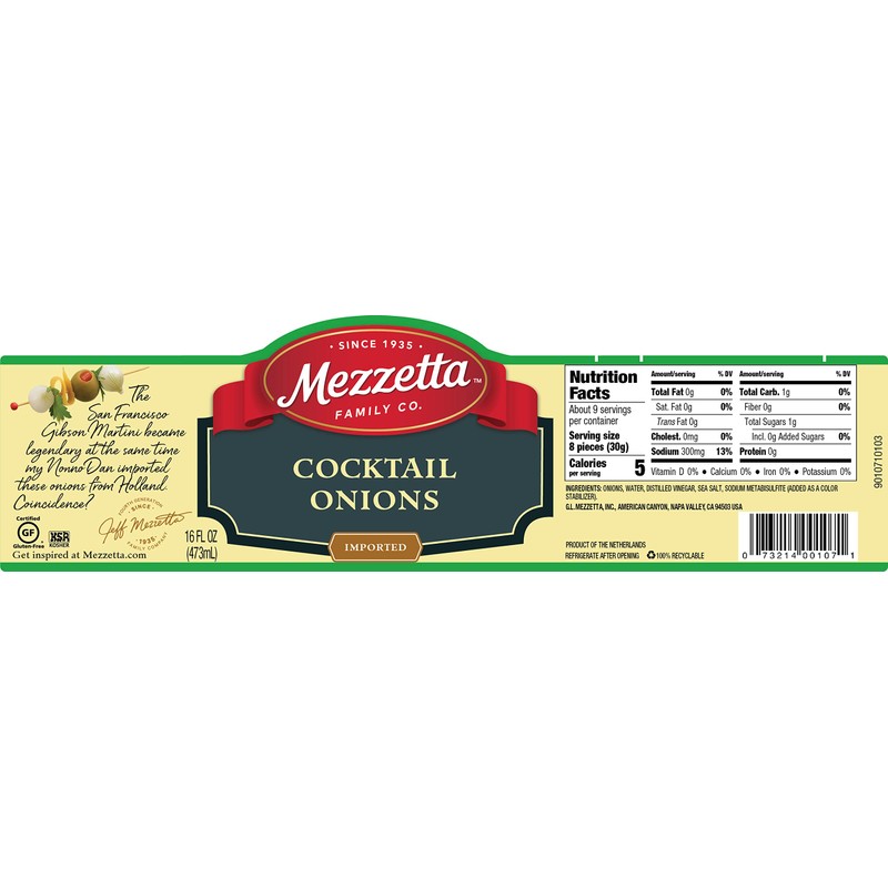 Mezzetta Cocktail Onions | Gluten Free, Keto, Kosher | 16