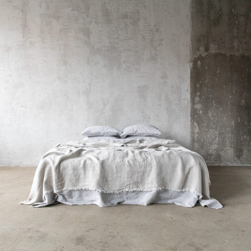 LinenMe Oatmeal Linen Plaid Rustico Fringe, 135 x 200 cm
