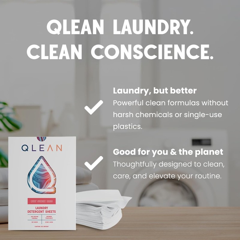 QLEAN Laundry Detergent Sheets (120 Loads) – Plastic-Free Package, Travel-Friendly,