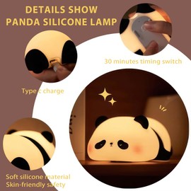 BemeedLigt Cute Panda Night Light with Timer, Food-Grade SiliconeTouch NightLight for Baby Nurseries Dimmable Adorable Lamp for Bedrooms, Breastfeeding-Friendly Night Light, Soft Children's Gifts