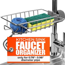 Faucet Sponge Holder for Kitchen Sink - Fits for 0.78"-0.98" Diameter Pipe Stylish Kitchen Sink Faucet Organizer, Stainless Steel, Rust-Resistant, 360° Rotating Design for Soap, Scrubbers, Bathroom